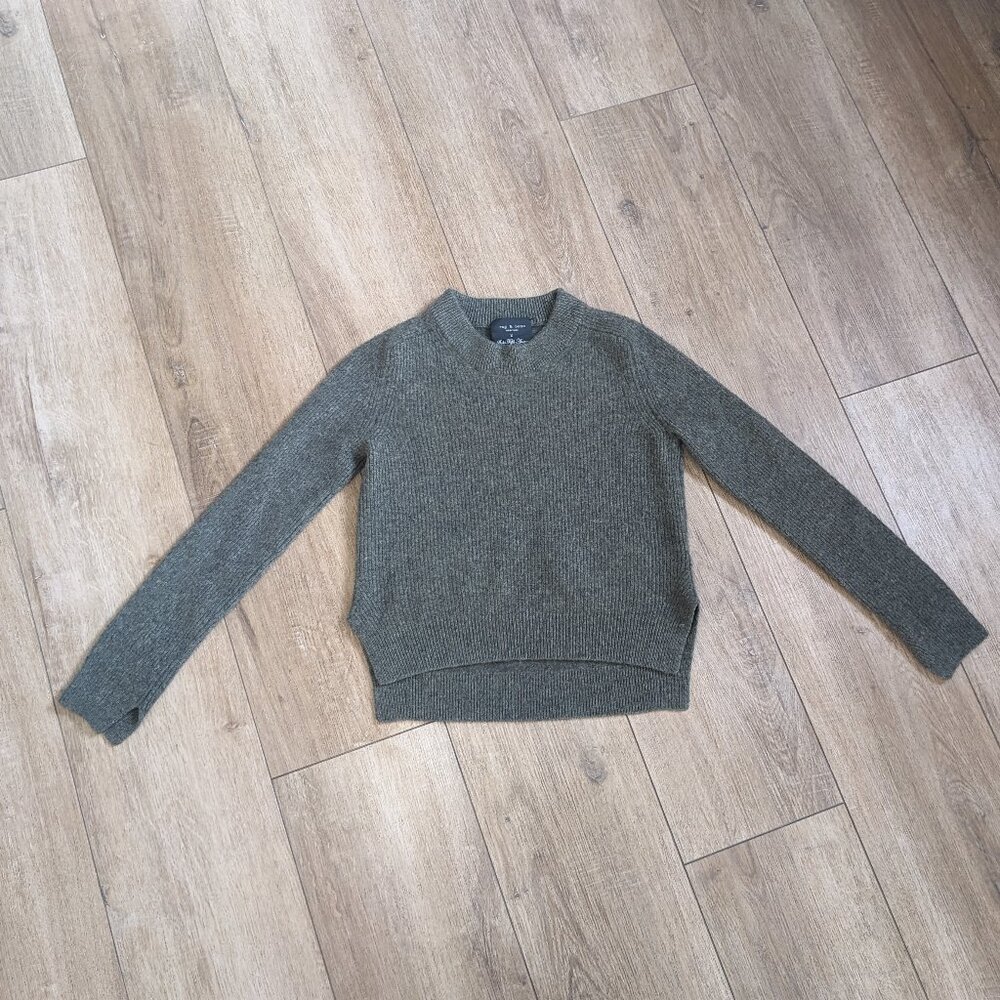 Rag & Bone XXS Ribbed 100% Cashmere Sweater Green Mock Neck Pullover